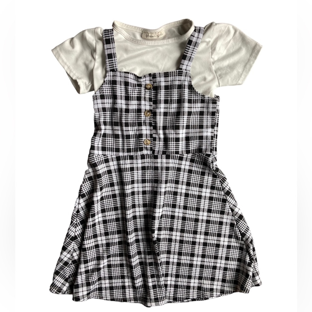 Plaid Black & White Size 7 Girls Dress